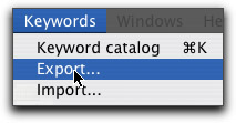 Keyword Catalog Export Menu