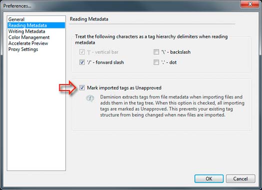 Make sure the box for Mark imported tags as Unapproved is checked in the Reading Metadata tab in Preferences.